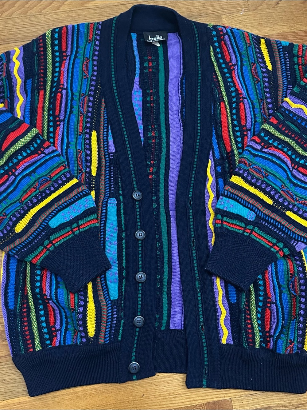 Abella Men's Navy Multicolor Striped Knit Cardigan - Coogi